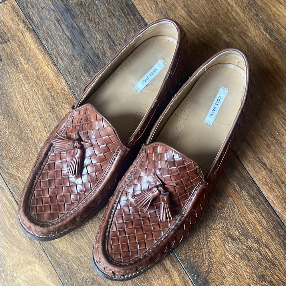 Cole Haan Brown Woven Leather Loafers